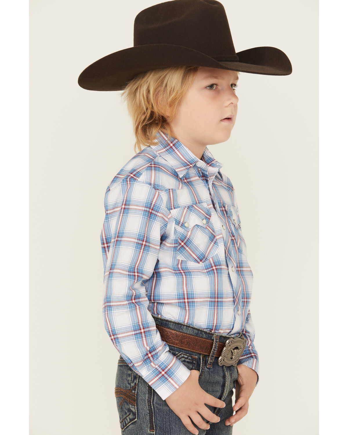 Wrangler Retro Boys' Plaid Print Long Sleeve Snap Western Shirt