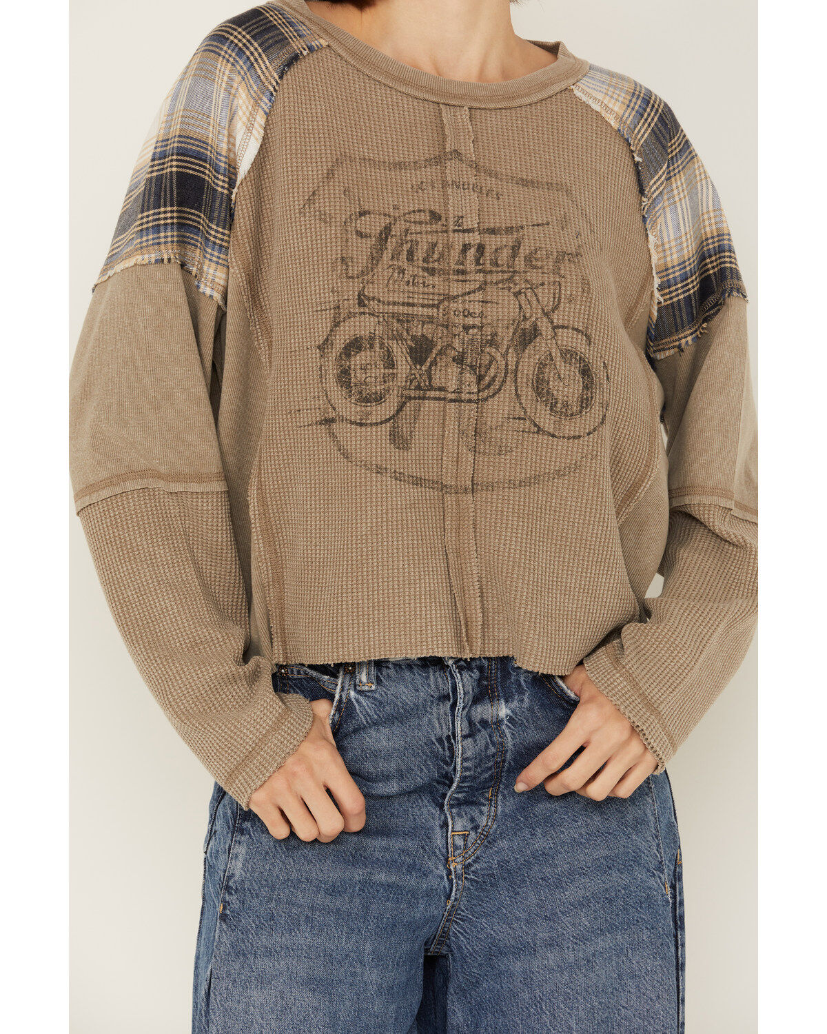 Originality Women's Plaid Long Sleeve Graphic Shirt