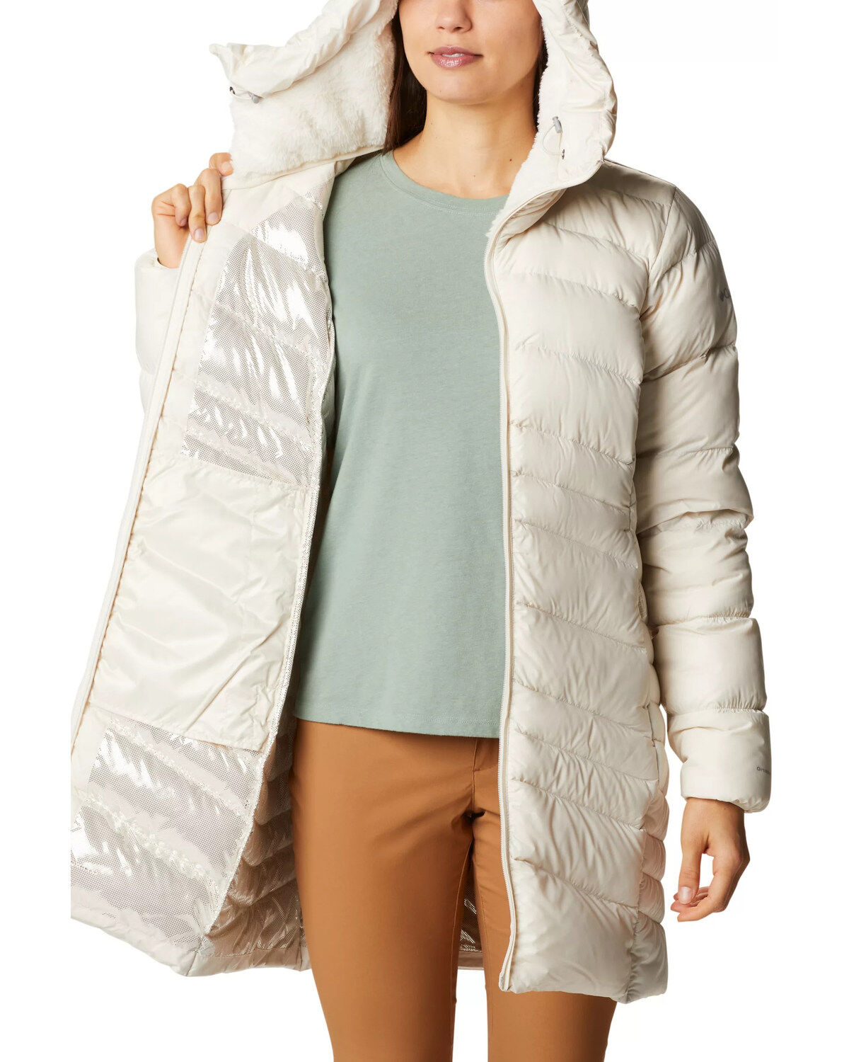 Columbia Women's Chalk Autumn Park Down Hooded Mid Jacket