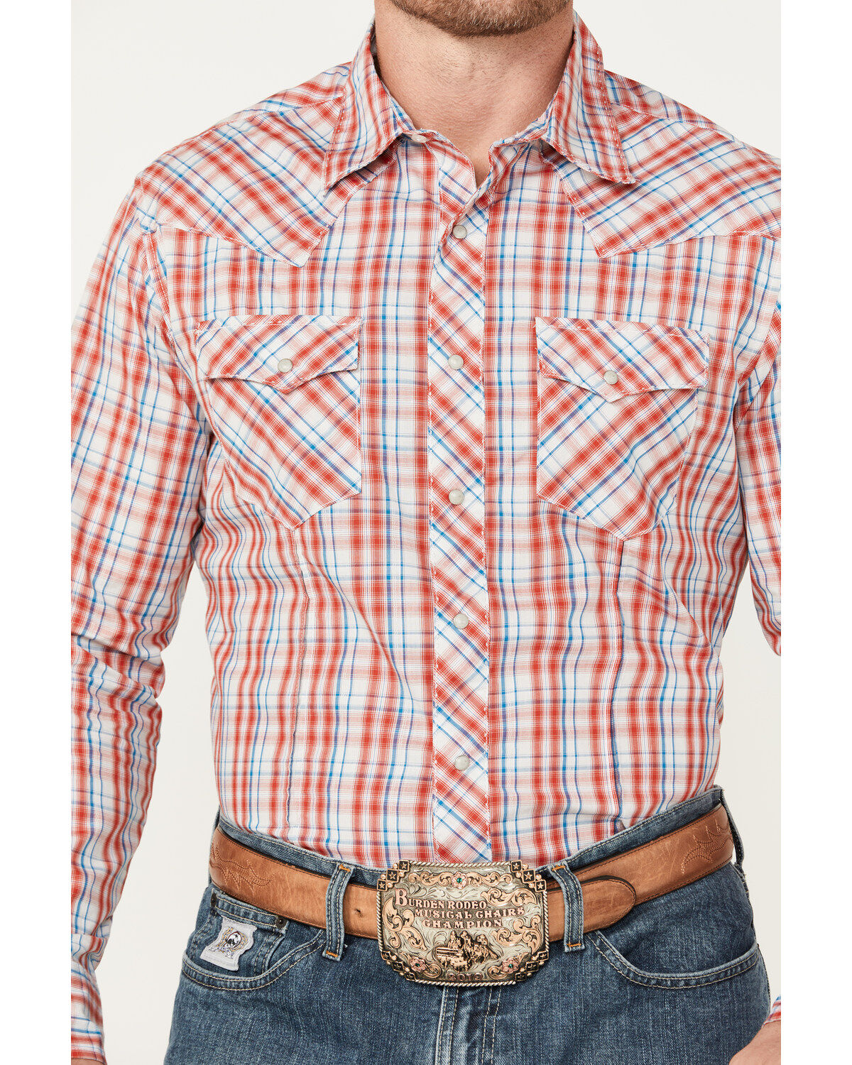 Wrangler Men's Plaid Print Long Sleeve Pearl Snap Western Shirt