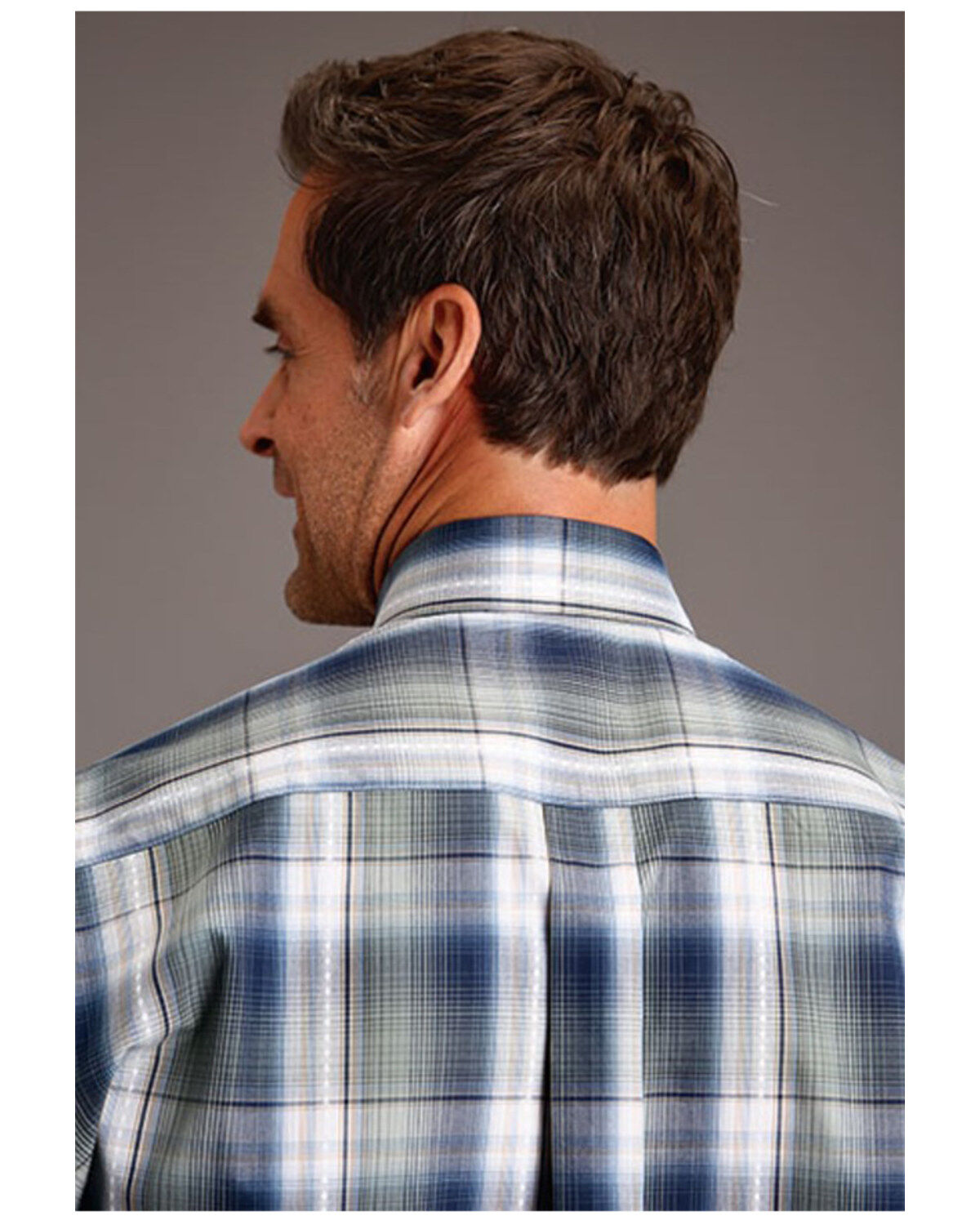 Stetson Men's Dobby Plaid Print Long Sleeve Button Down Western Shirt