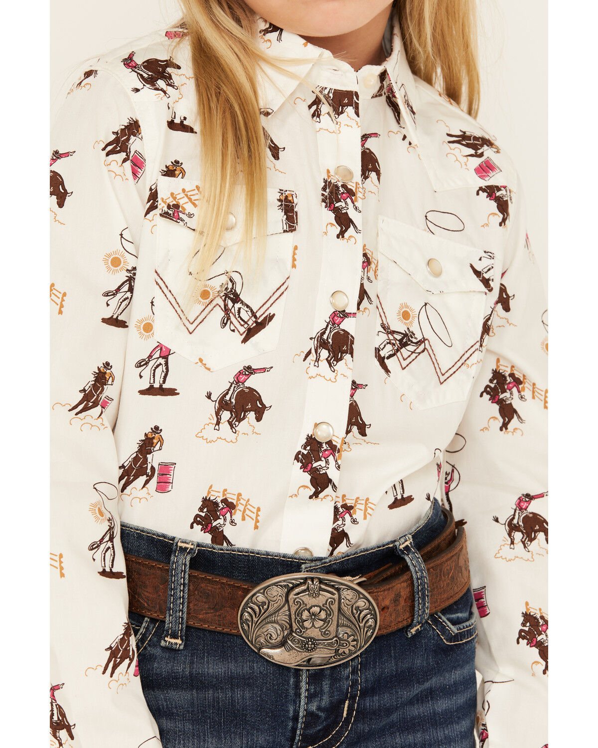 Wrangler Girls' Rodeo Long Sleeve Snap Western Shirt