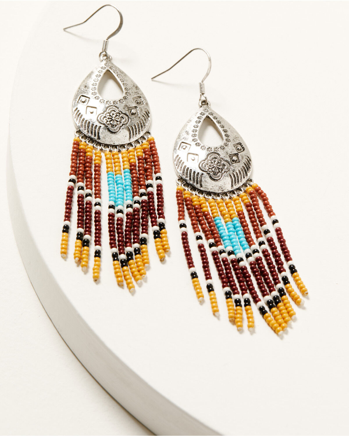 Shyanne Women's Frontier Antique Teardrop Seed Bead Fringe Earrings