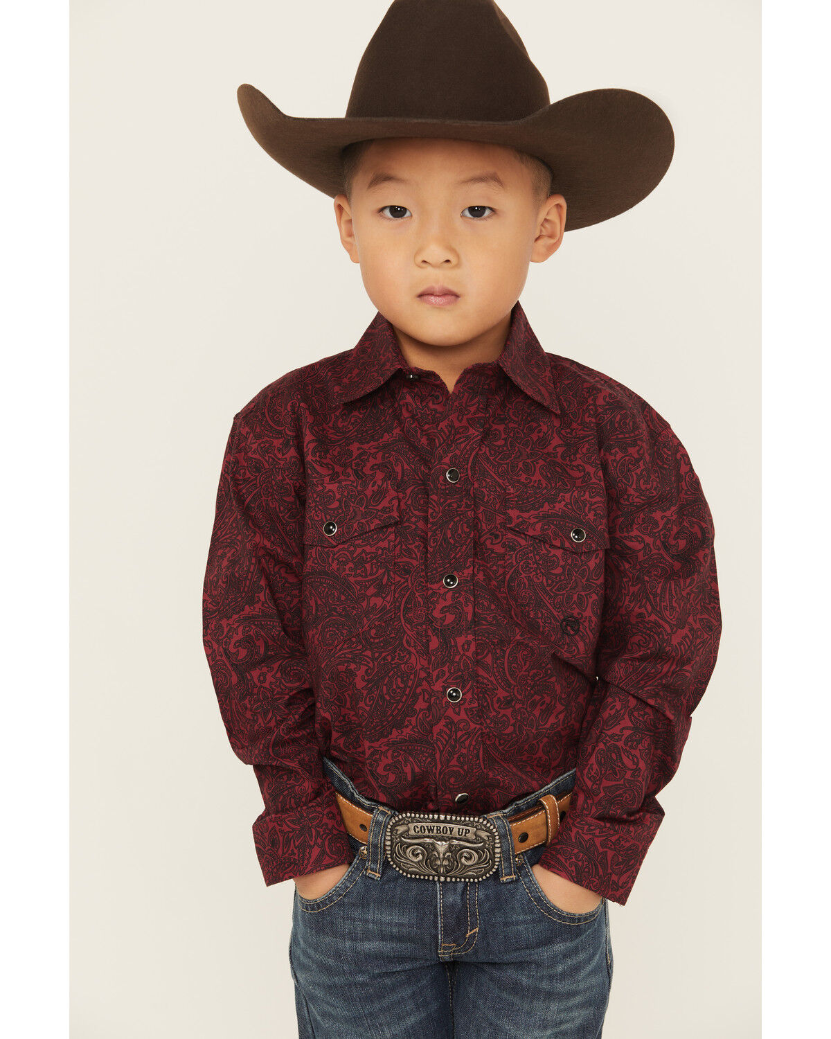 Roper Boys' Paisley Print Long Sleeve Snap Western Shirt