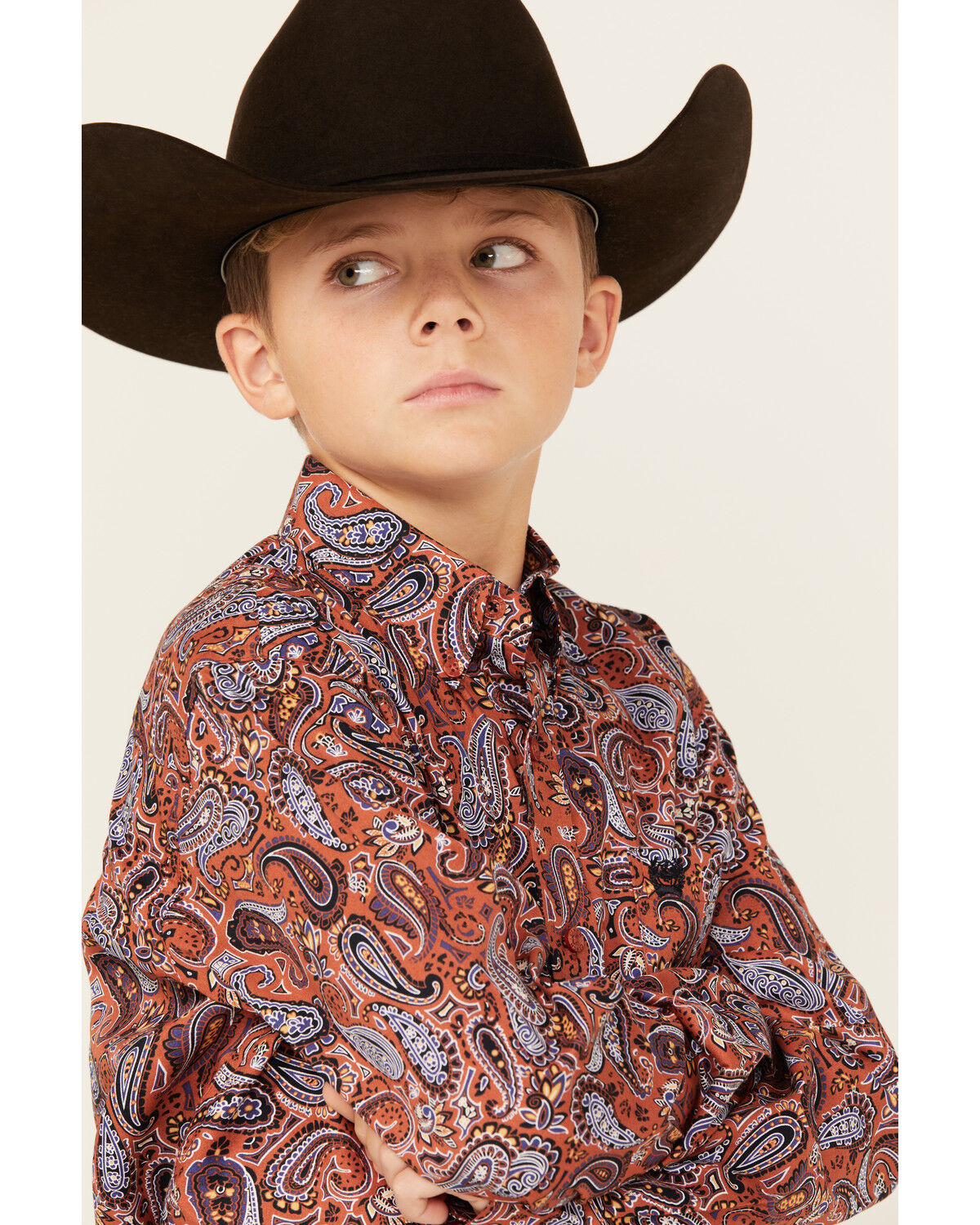 Cinch Boys' Paisley Print Long Sleeve Button-Down Western Shirt