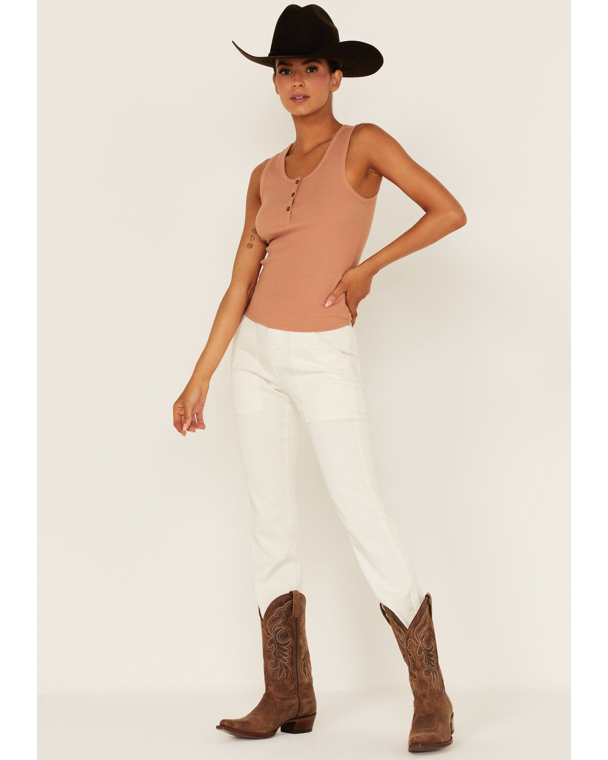 Cleo + Wolf Women's Ribbed Henley Tank Top