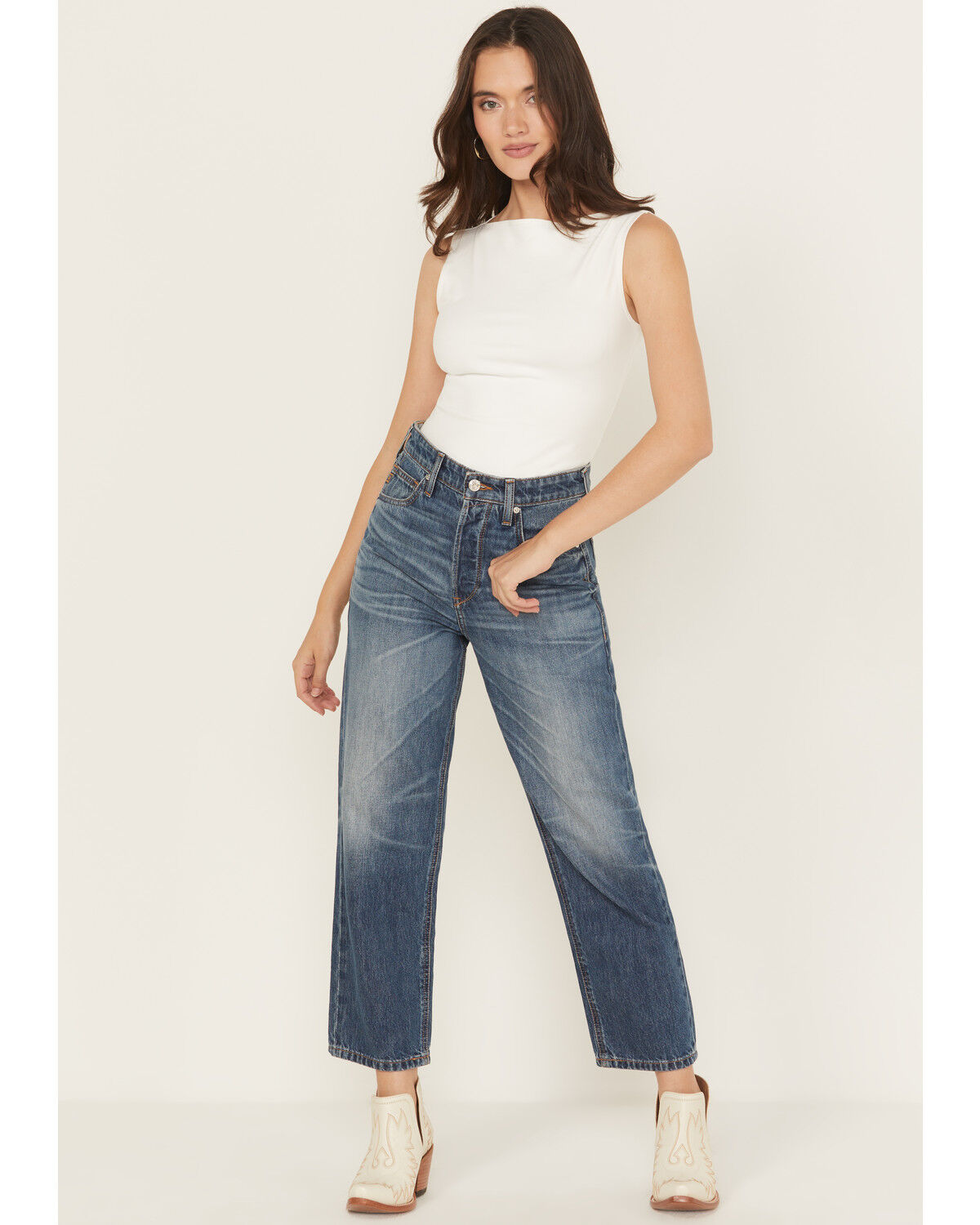 Ariat Women's R.E.A.L. Dark Wash Ultra High Rise Tomboy Relaxed Straight Denim Jeans