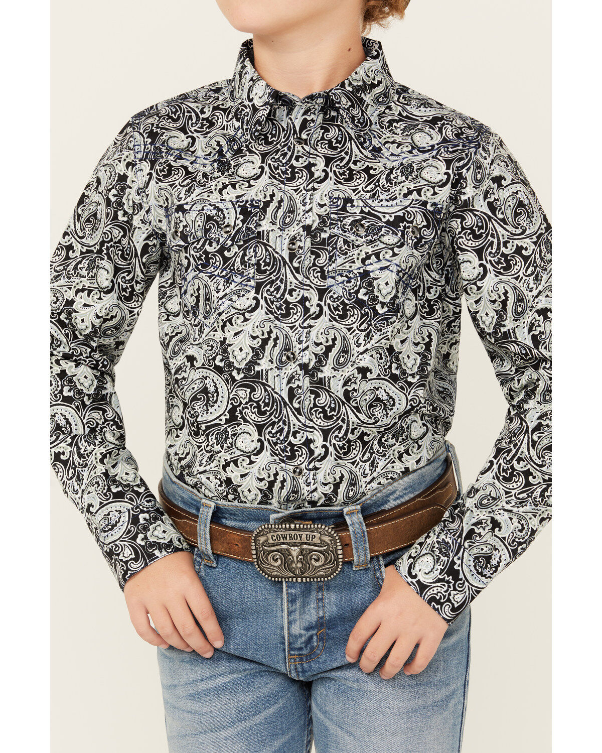 Cody James Boys' Showdown Paisley Print Long Sleeve Snap Western Shirt
