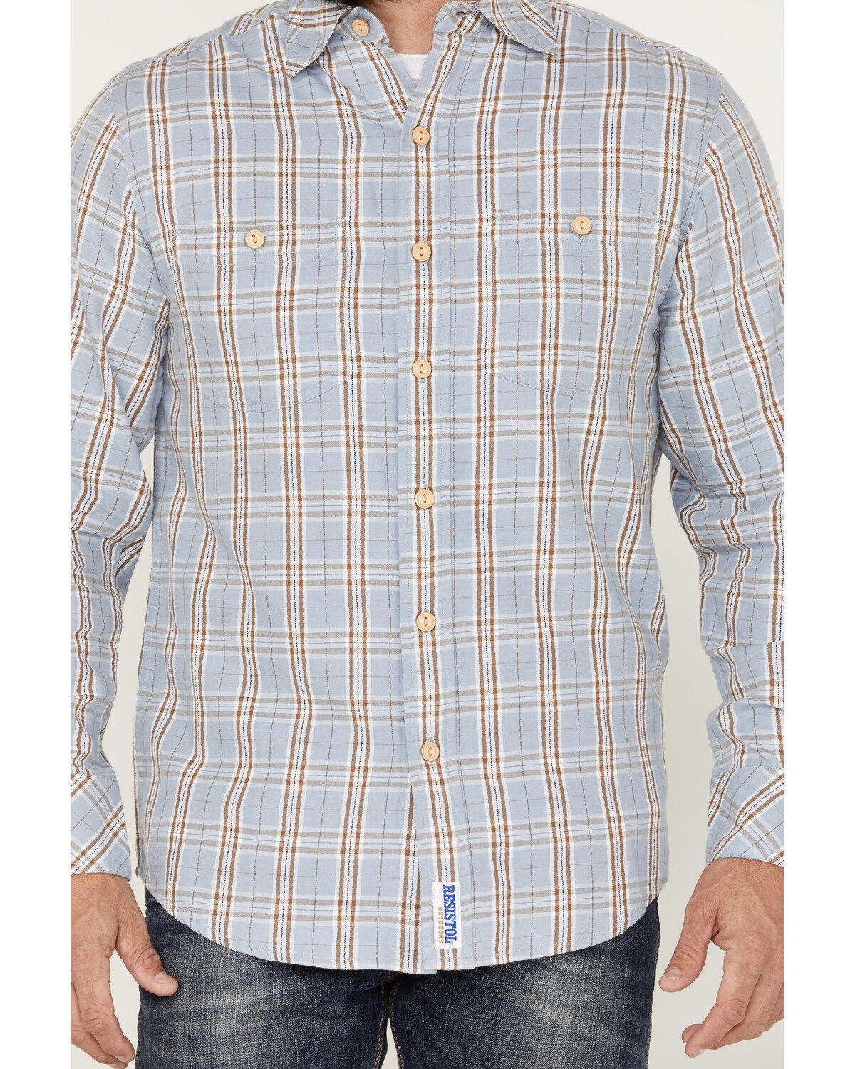 Resistol Men's Dakota Medium Plaid Print Long Sleeve Button Down Shirt