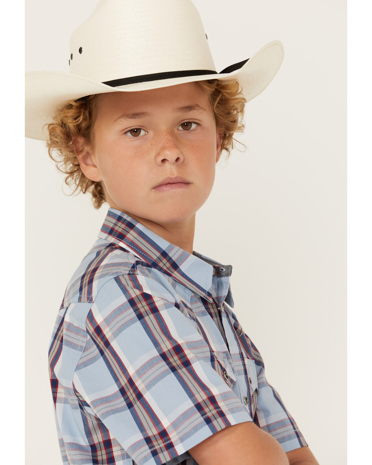Cody James Boys' Plaid Print Short Sleeve Snap Western Shirt