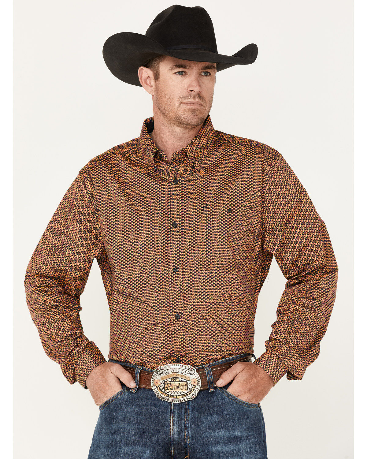 RANK 45® Men's Anvil Geo Print Button-Down Western Shirt
