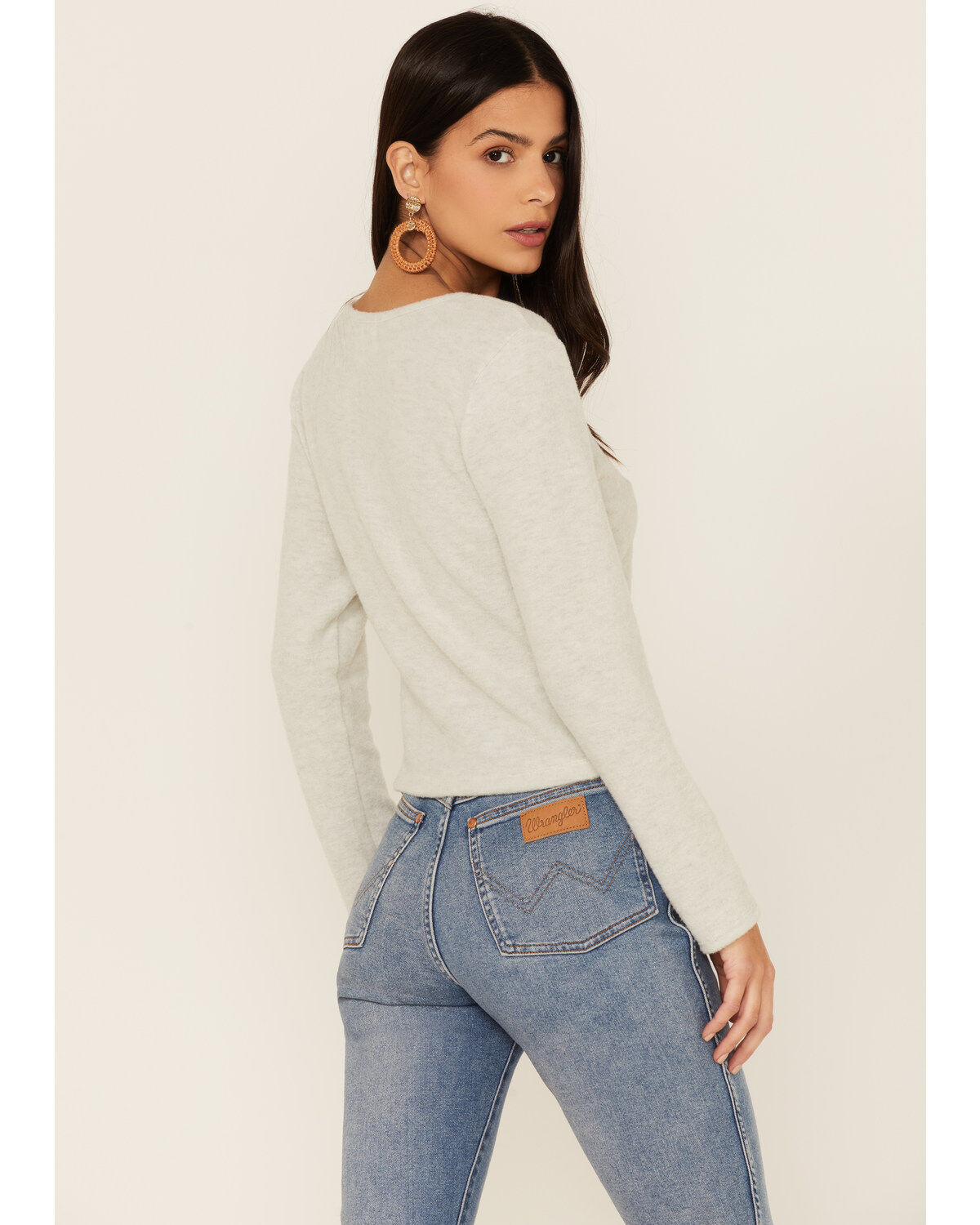 Wild Moss Women's Long Sleeve Super Soft Button Cinch Front Knit Top