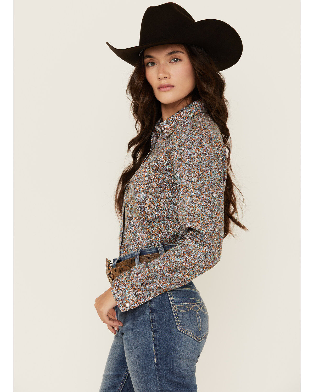 Rough Stock by Panhandle Women's Paisley Print Long Sleeve Snap Western Shirt