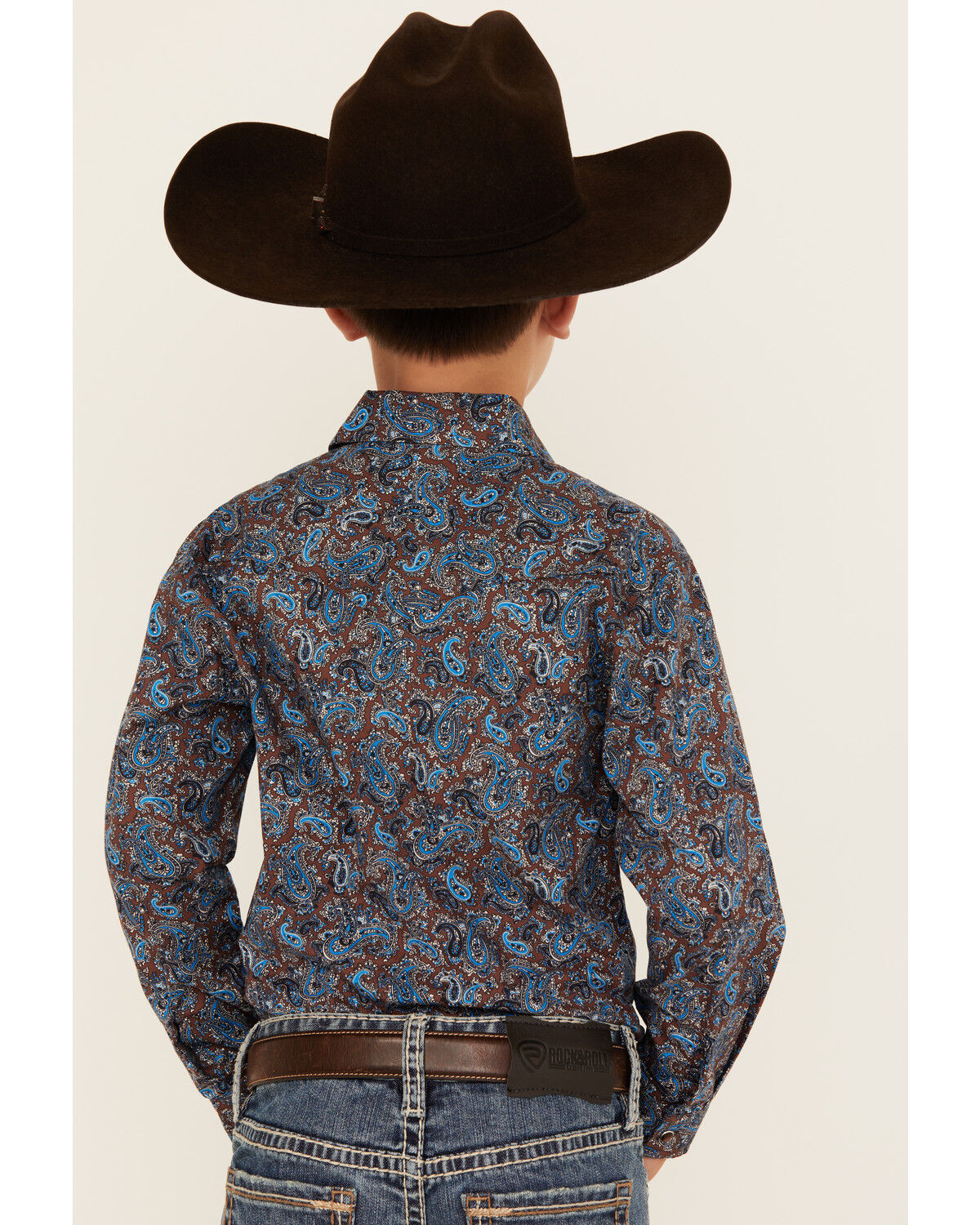 Roper Boys' Paisley Print Long Sleeve Pearl Snap Western Shirt