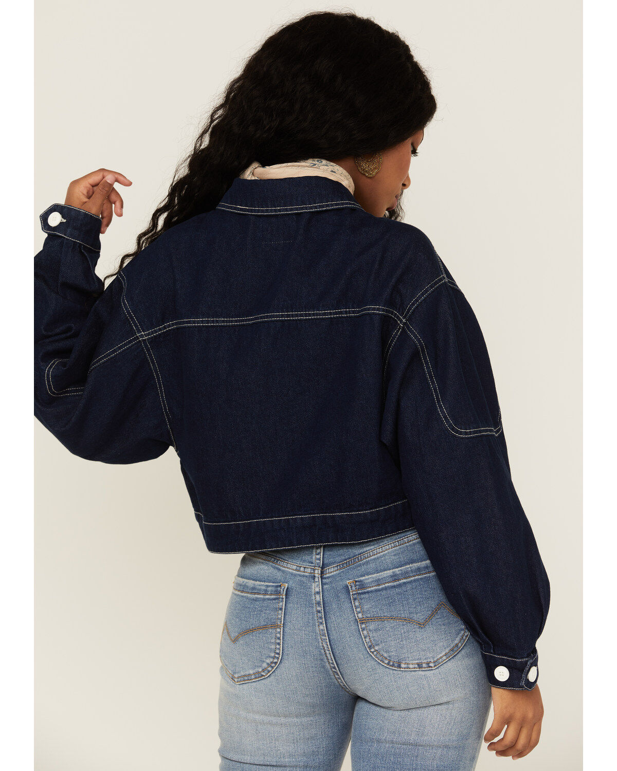 Unpublished Denim Women's Dark Wash Oversized Cropped Button Down Jacket