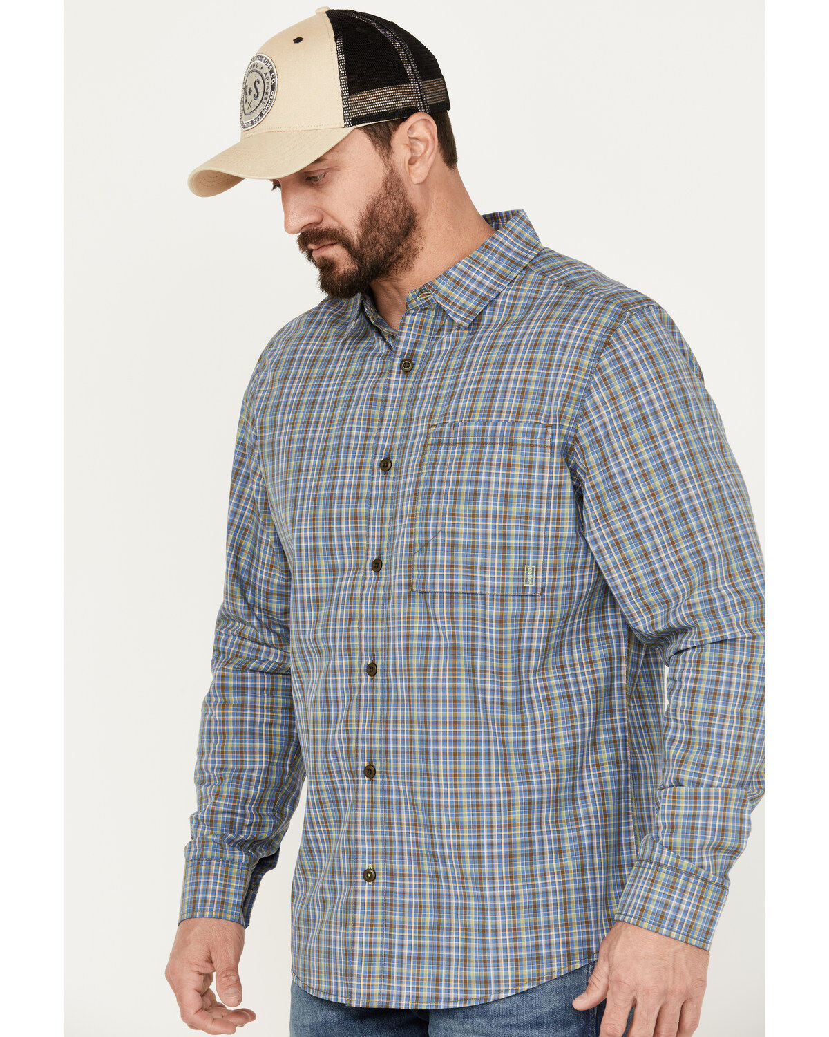 Brothers and Sons Men's Wewoka Plaid Print Long Sleeve Button-Down Western Shirt