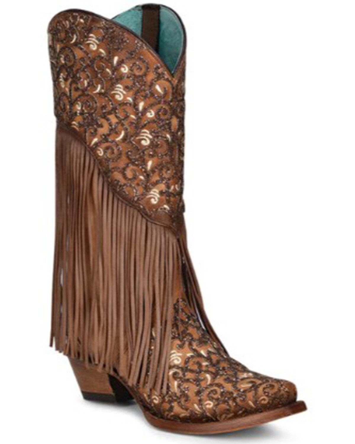 Corral Women's Honey Lamb Overlay Embroidered & Fringe Western Tall Boot - Snip Toe