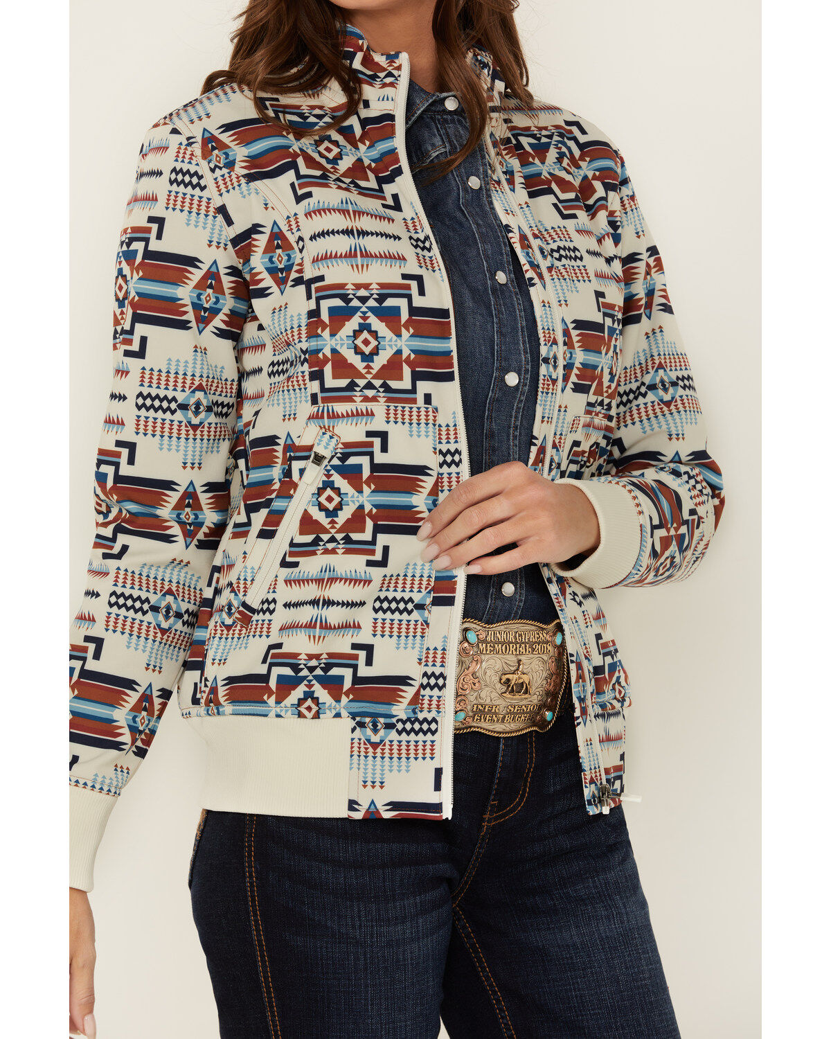 Shyanne Women's Maya Southwestern Print Softshell Bomber Jacket