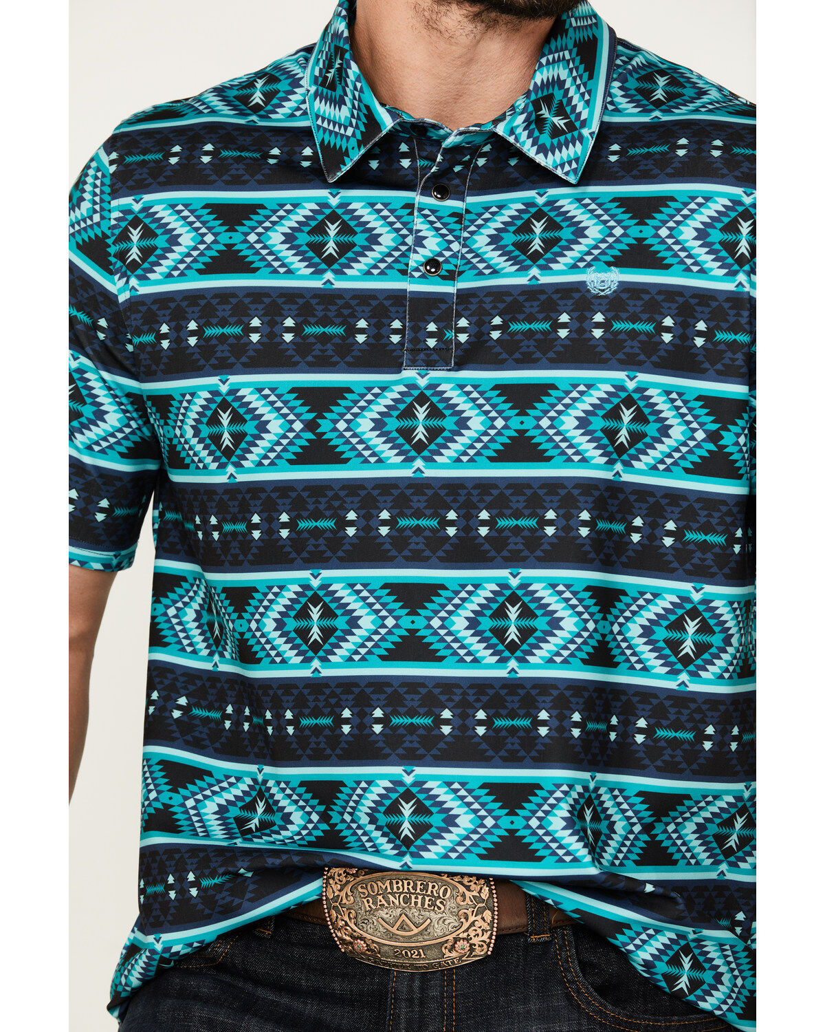 Panhandle Men's Southwestern Print Short Sleeve Performance Polo Shirt