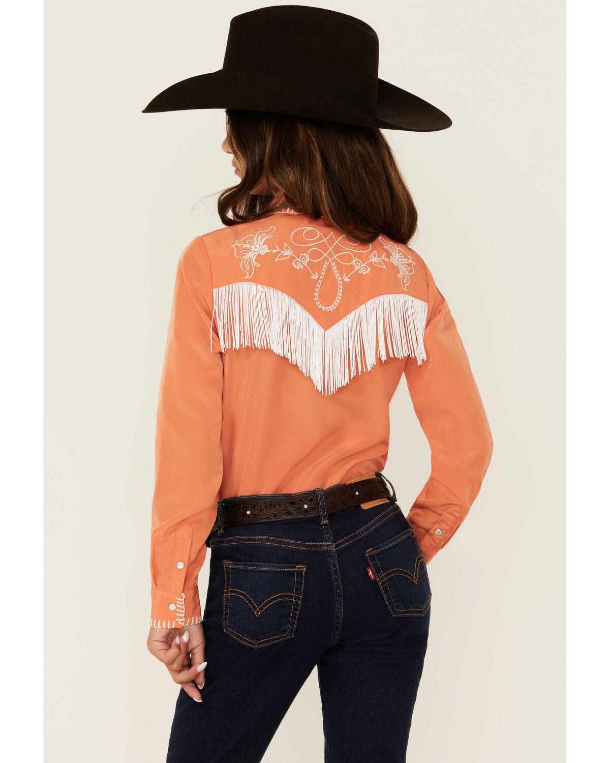 Rock & Roll Denim Girls' Fringe Long Sleeve Pearl Snap Western Shirt