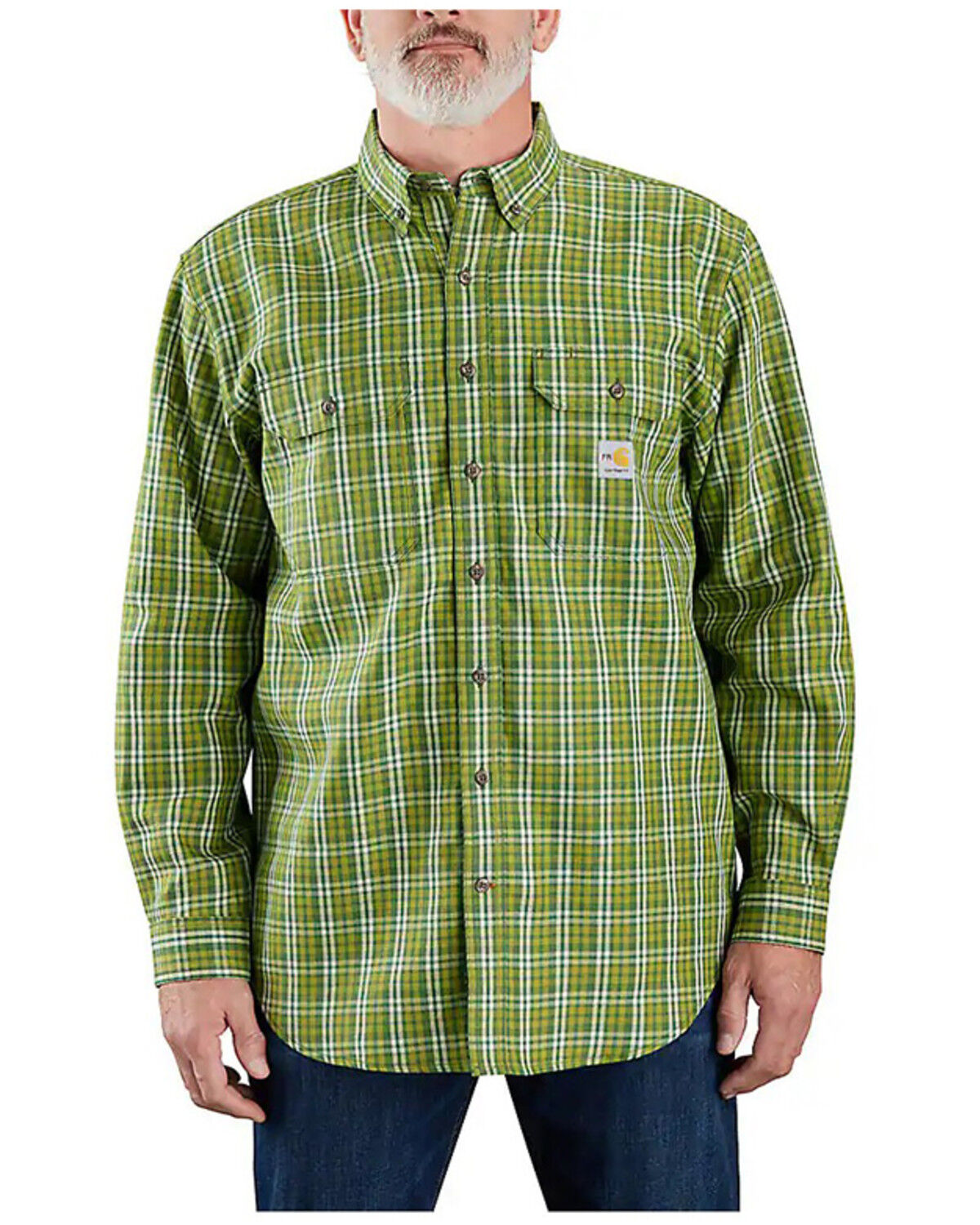 Carhartt Men's FR Force Rugged FleX&trade; Loose Fit Midweight Twill Plaid Print Long Sleeve Button-Down Work Shirt