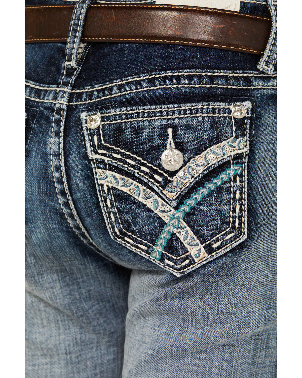 Miss Me Girls' Medium Wash Faded Stretch Bootcut Jeans
