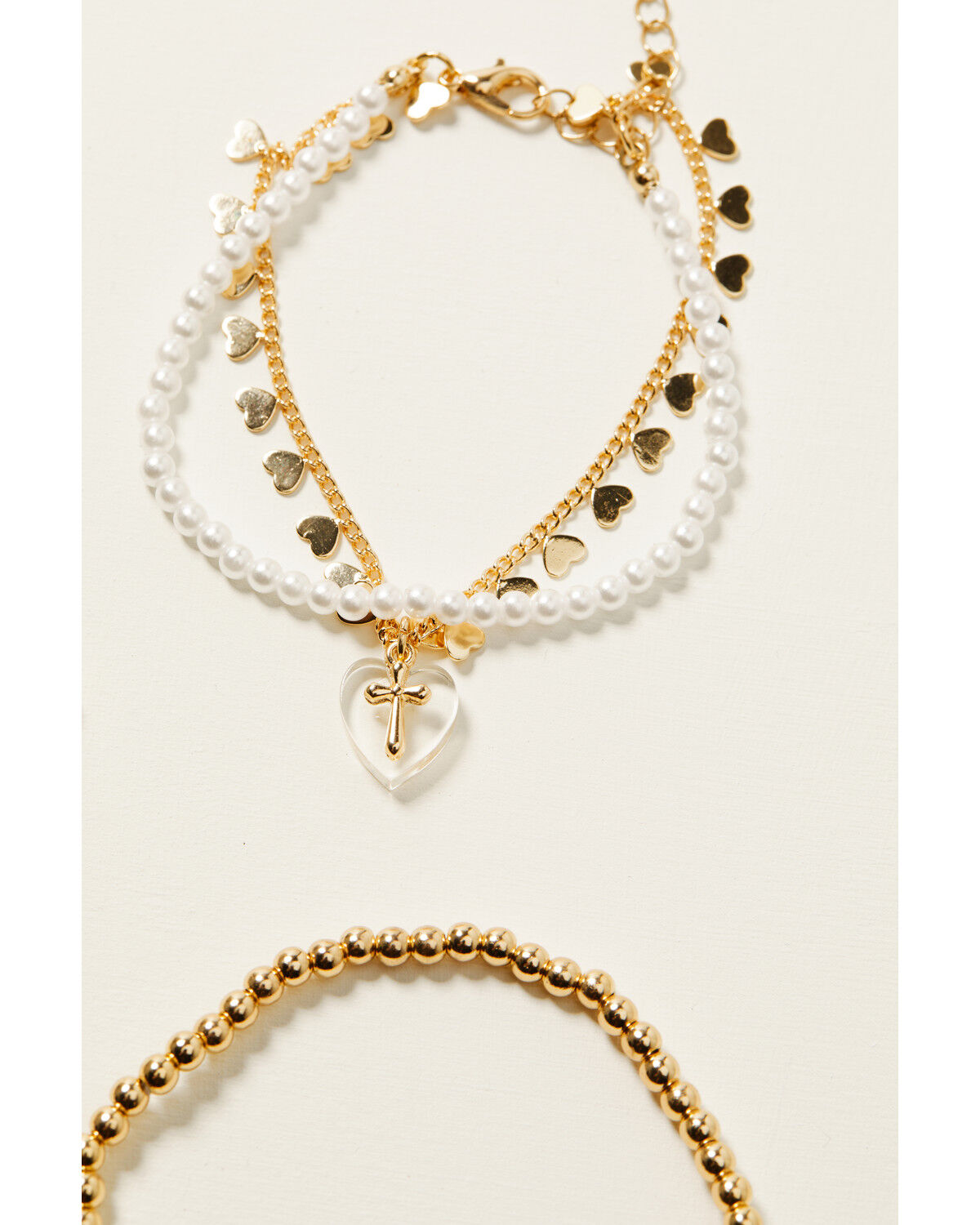 Shyanne Women's Gold Chain and Pearl Heart Charm Bracelet Set - 5 Piece