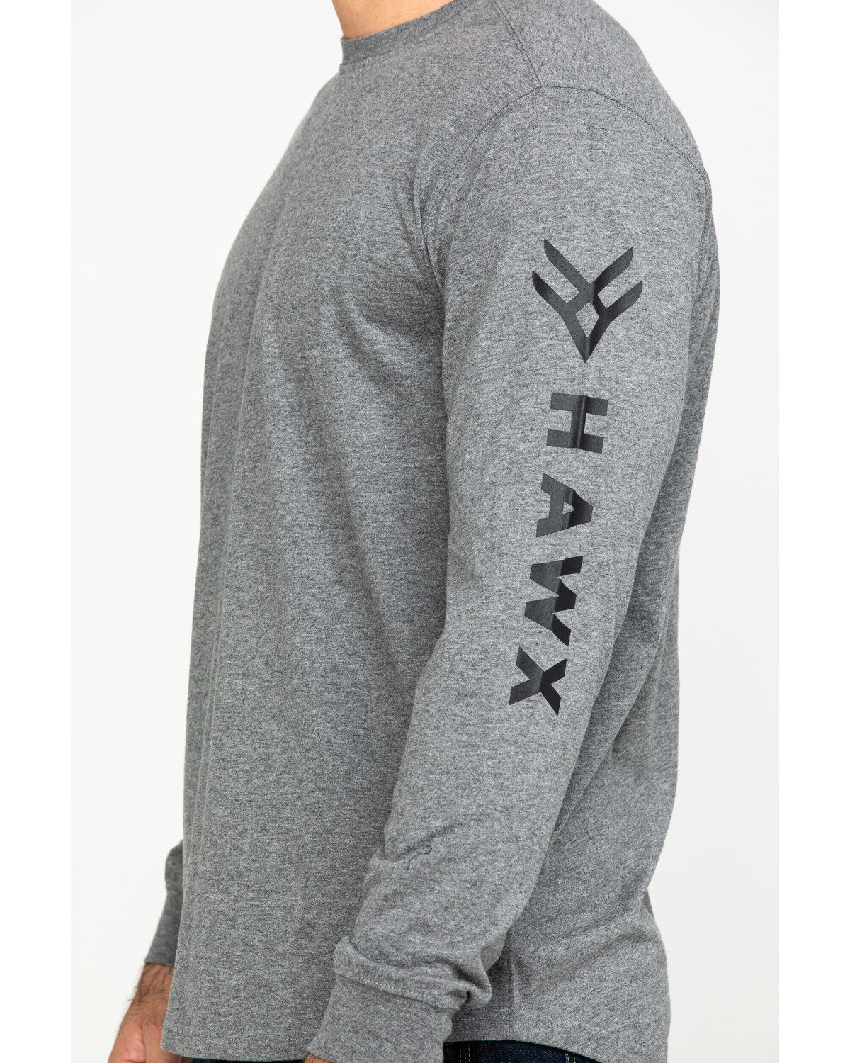 Hawx Men's Gray Logo Sleeve Long Sleeve Work T-Shirt - Tall