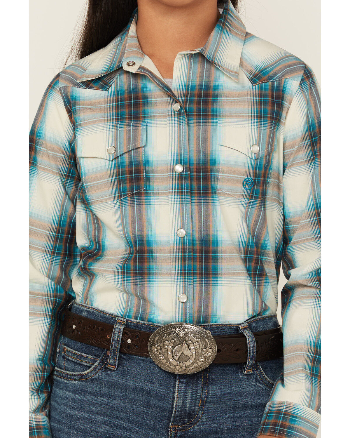 Roper Girls' Plaid Print Long Sleeve Snap Western Shirt