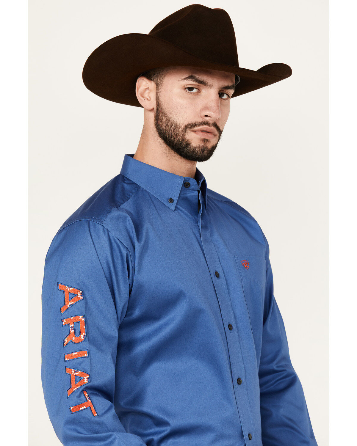Ariat Men's Team Solid Twill Logo Long Sleeve Button-Down Western Shirt