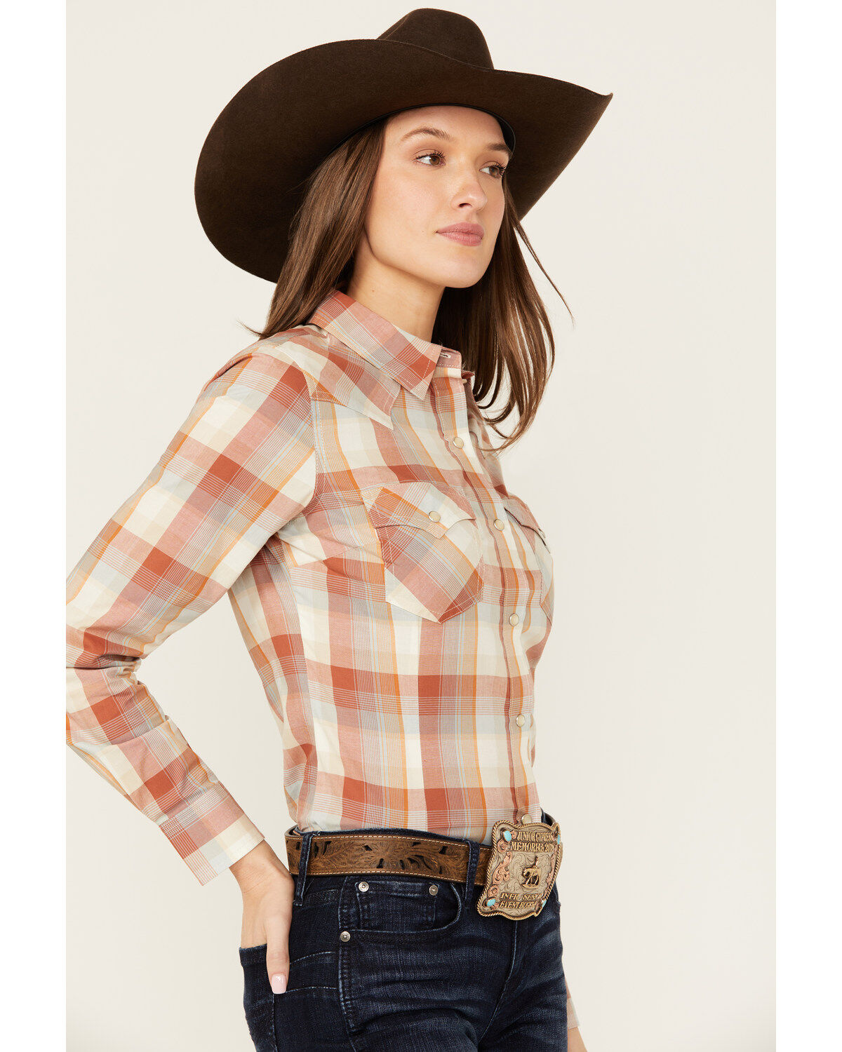 Wrangler Retro Women's Plaid Print Long Sleeve Pearl Snap Western Shirt