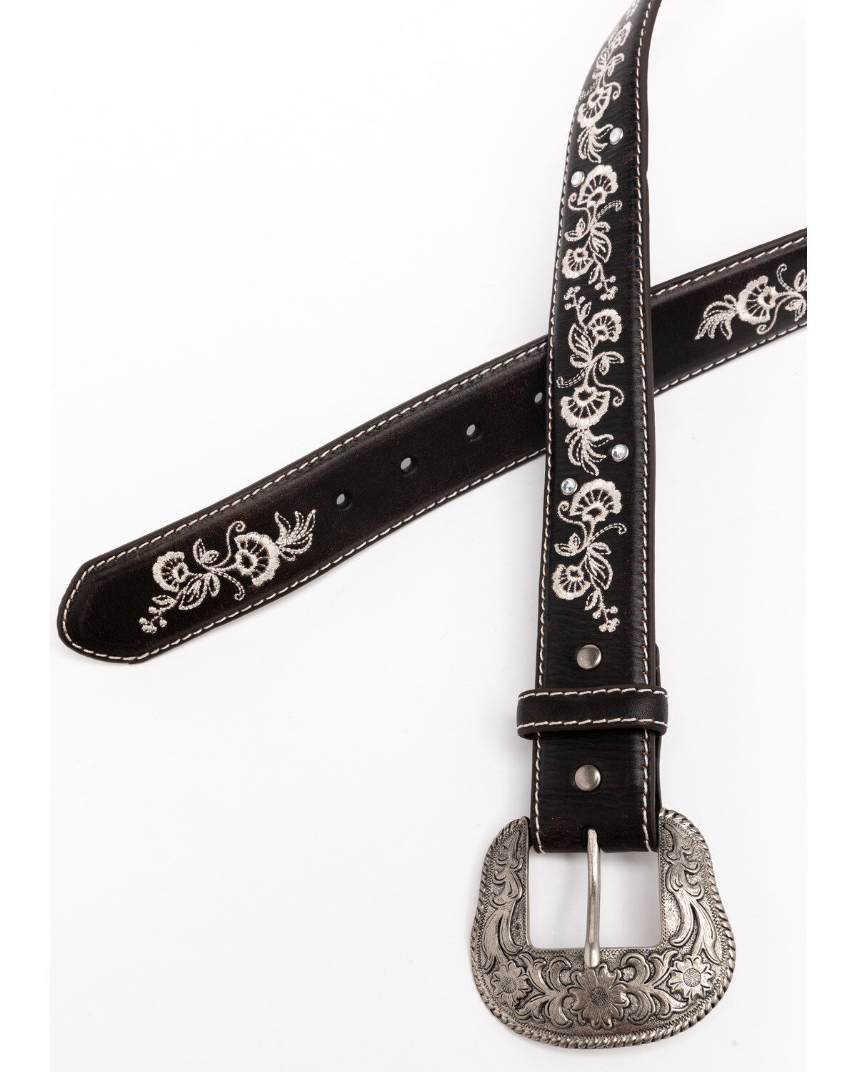 Shyanne Women's Chocolate Floral Embroidered Crystal Western Belt