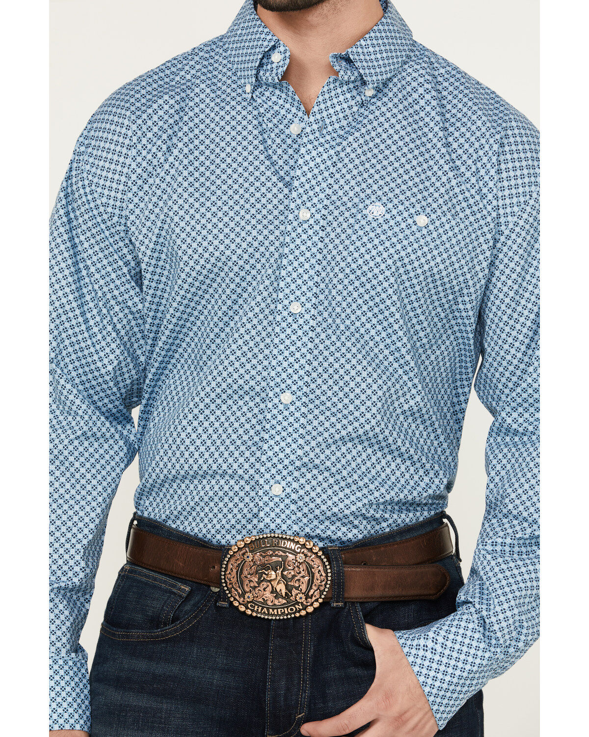 Wrangler Men's Classic Geo Print Long Sleeve Button-Down Western Shirt