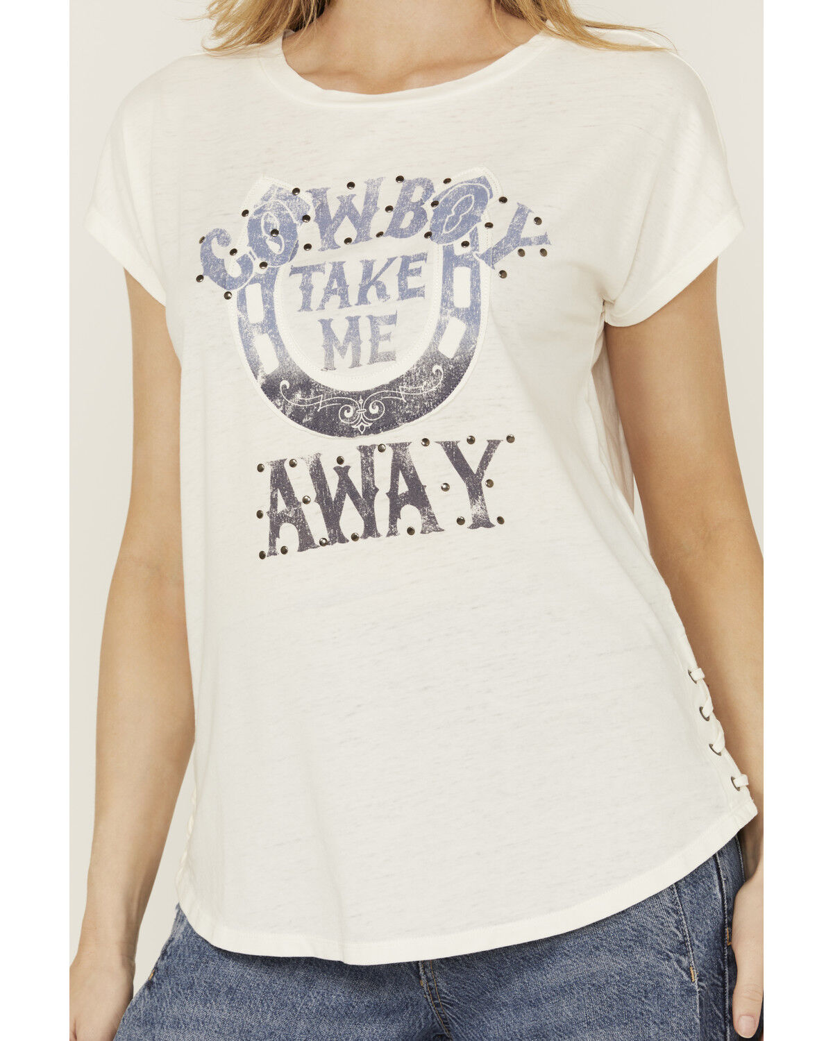 Shyanne Women's Cowboy Take Me Away Studded Short Sleeve Graphic Tee