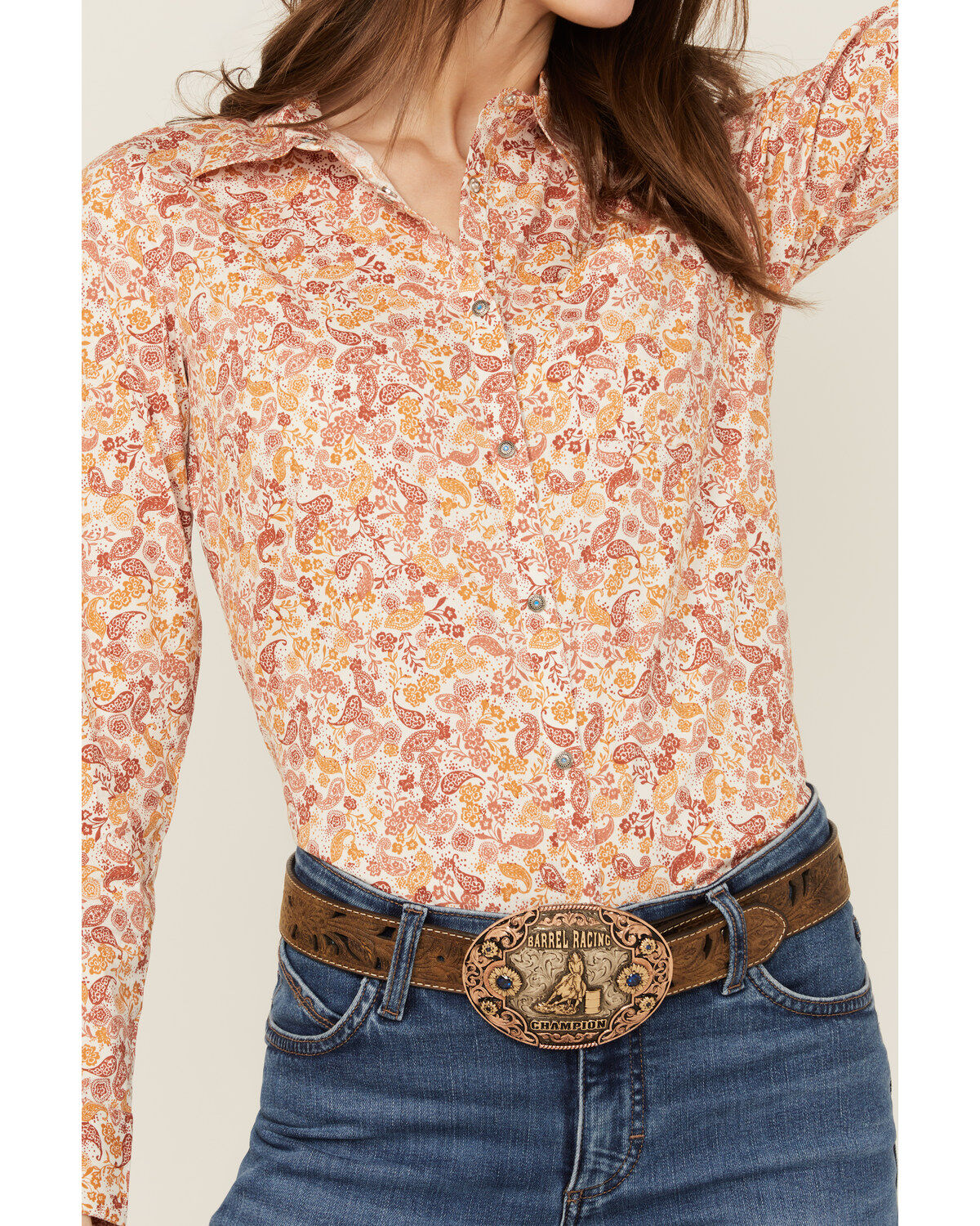 Shyanne Women's Paisley Print Long Sleeve Snap Stretch Western Shirt