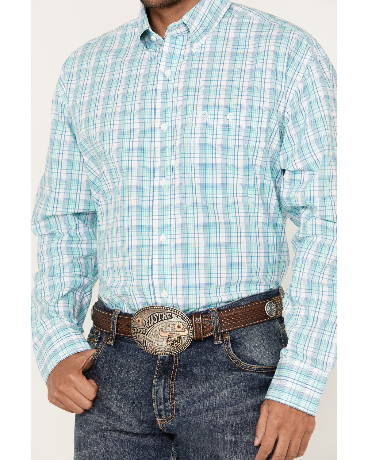George Strait by Wrangler Men's Plaid Print Button-Down Western Shirt