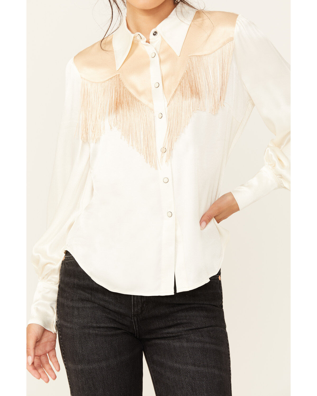 Shyanne Women's Color Block Western Fringe Blouse