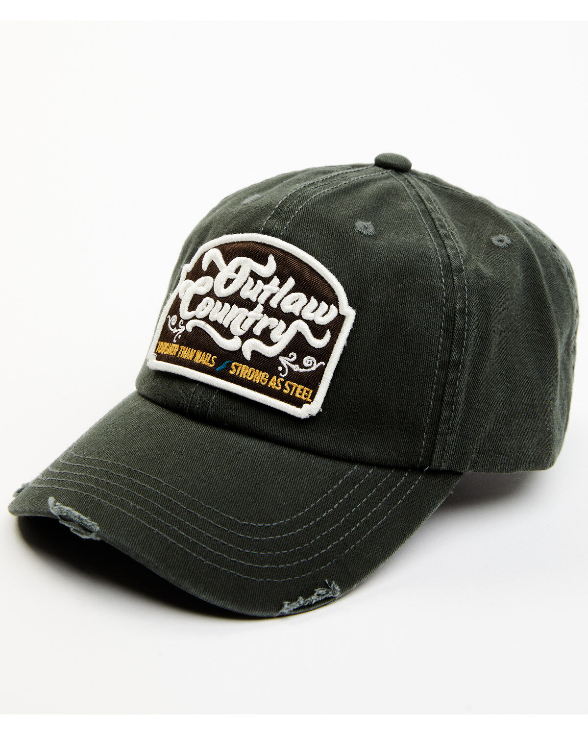 Moonshine Spirit Men's Distressed Olive Outlaw Country Patch Ball Cap