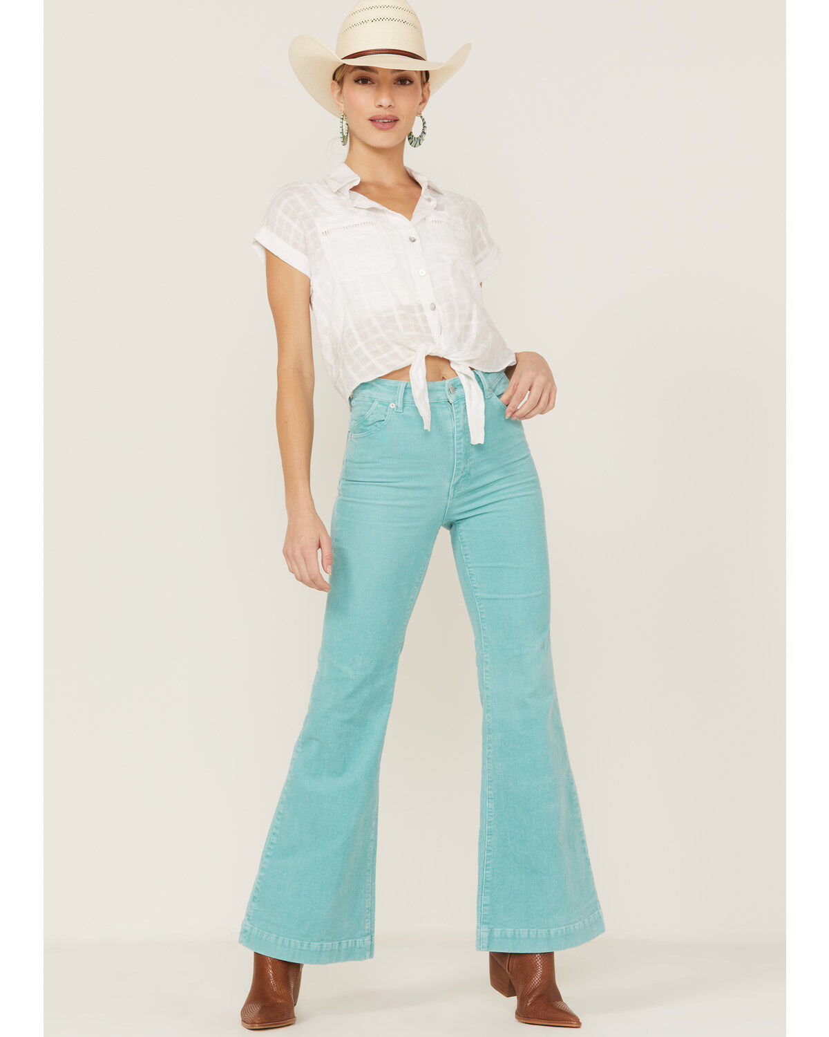 Wild Moss Women's Tie Front Shadow Plaid Button Front Blouse