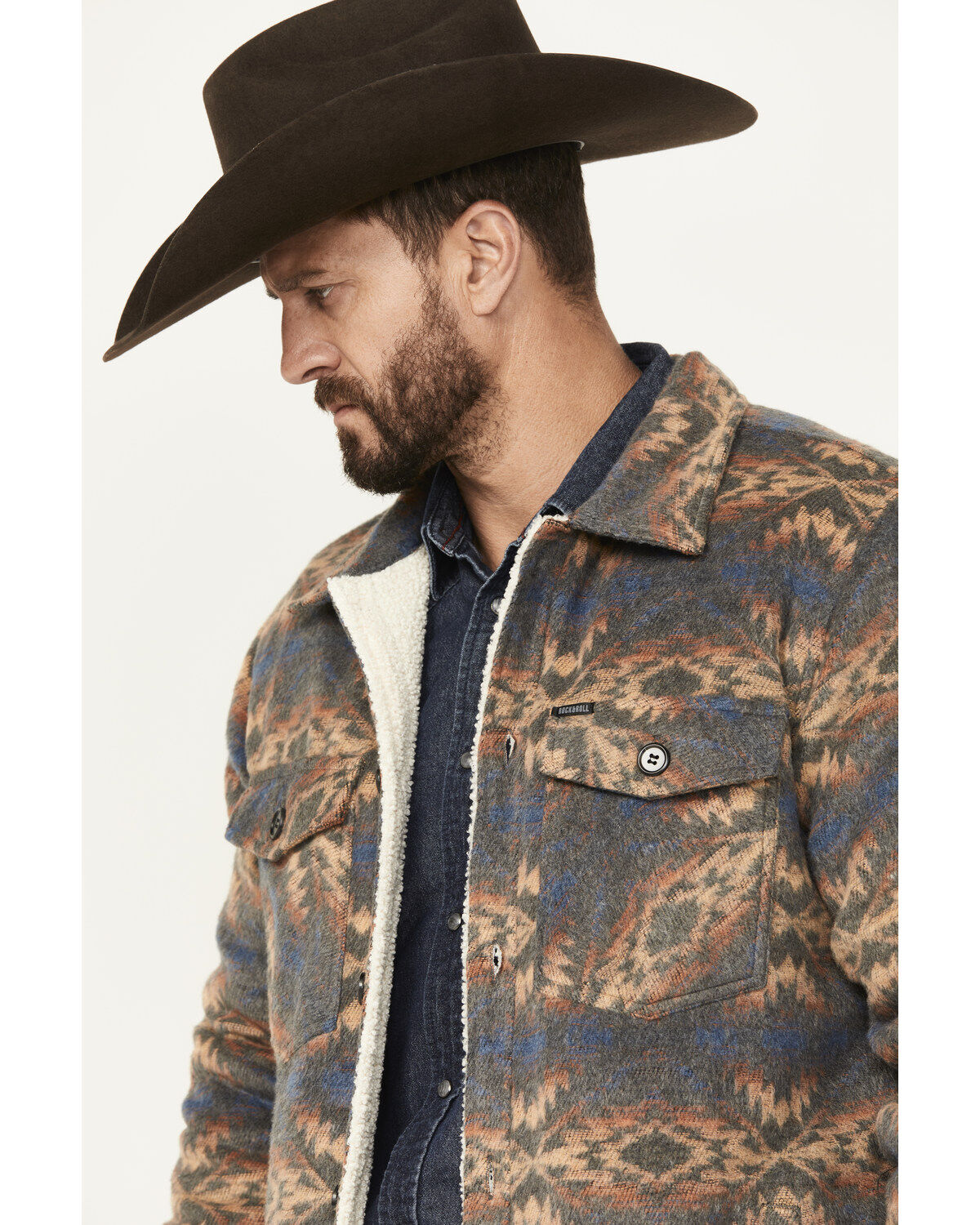 Rock & Roll Denim Men's Southwestern Sherpa Lined Shirt Jacket