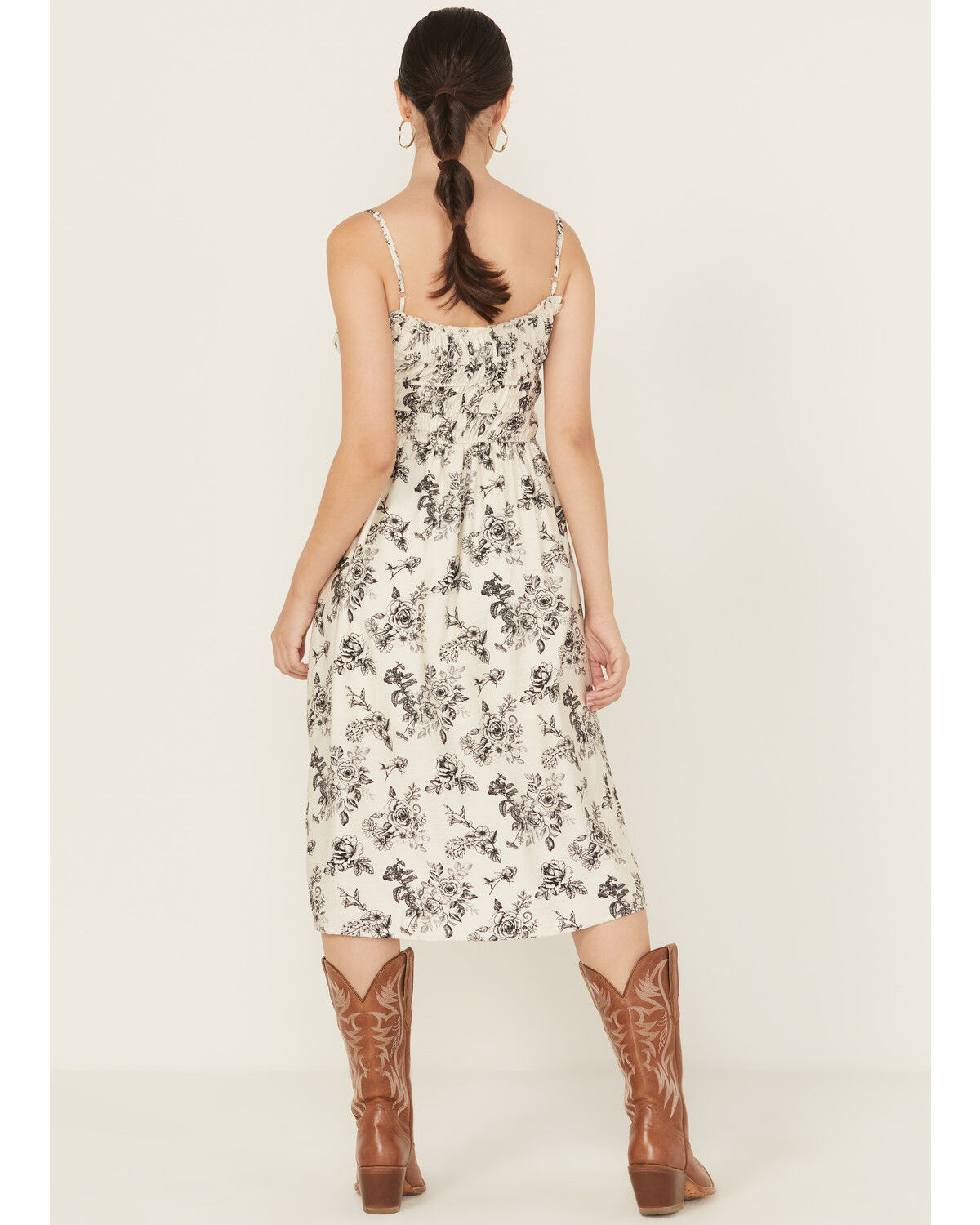 Wild Moss Women's Floral Print Smocked Midi Dress