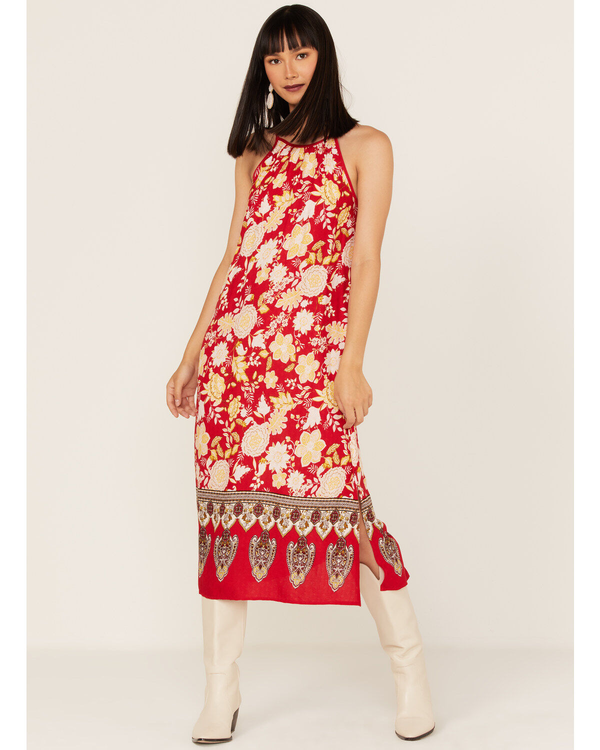 Band of the Free Women's Power of Peace Floral Print Halter Midi Dress
