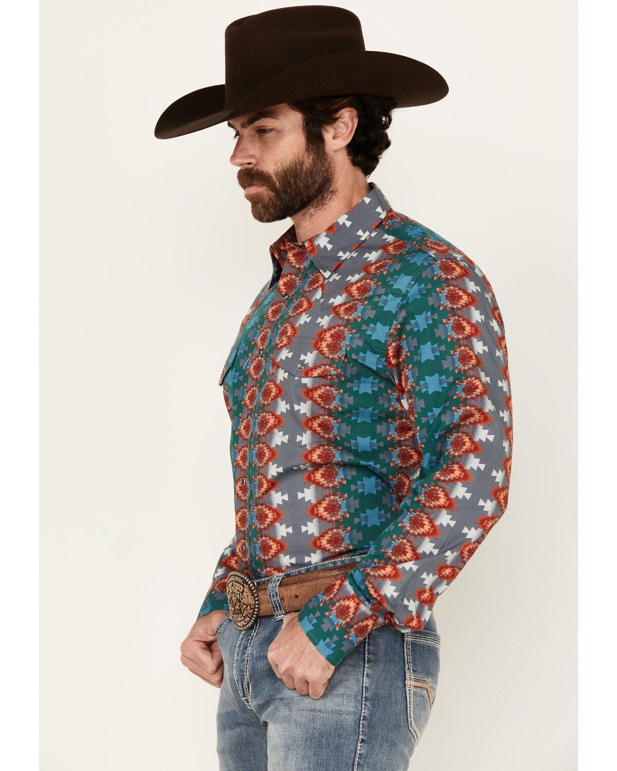 Wrangler Men's Checotah Southwestern Print Long Sleeve Snap Western Shirt - Tall