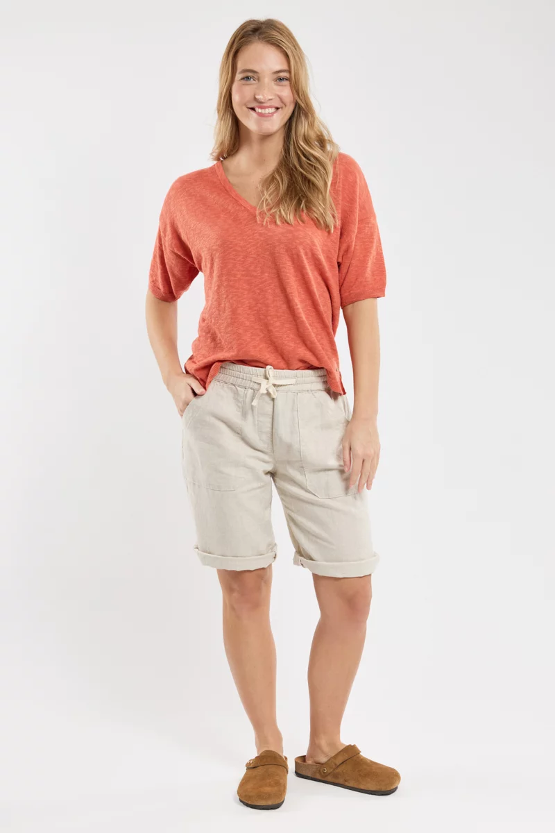 Bermuda taille élastique - coton et lin