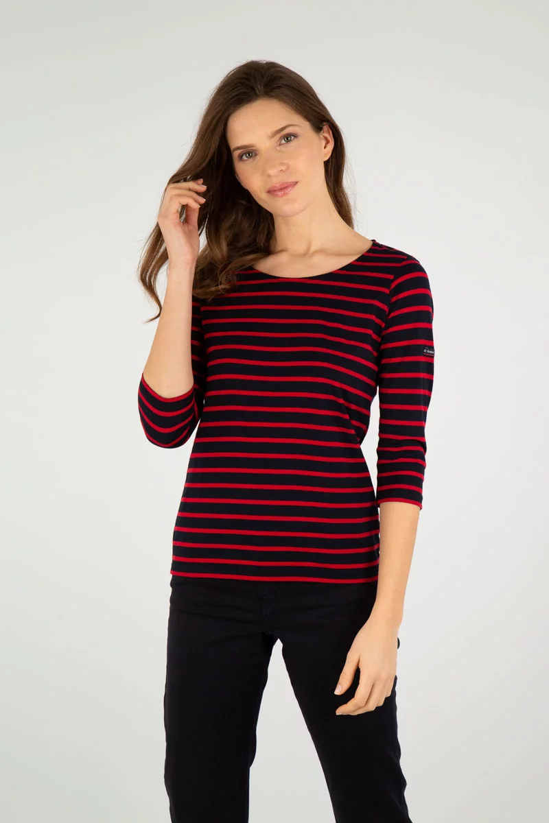 Marinière manches 3/4 - coton léger | Rich navy/braise