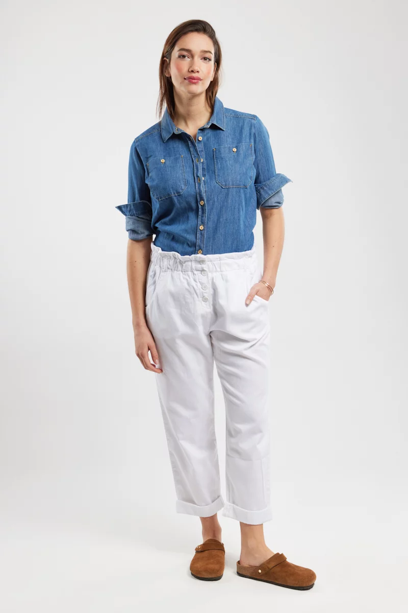 Pantalon taille élastique - coton | Blanc