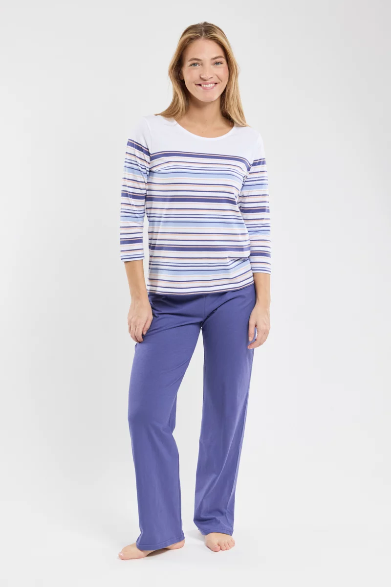 Pyjama rayé - coton léger | Blanc/Skipper/Kiwano/Bleu Lav