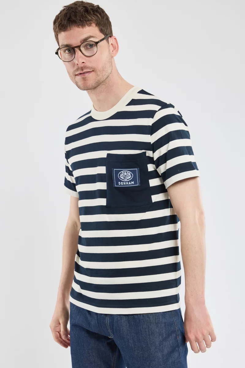 T-shirt rayé Homme - Denham X Armorlux | Rich navy/Nature