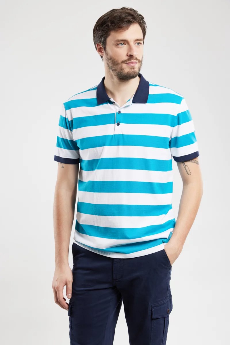 Polo rayé - coton léger | Caribbean Sea/Blanc/Marine De
