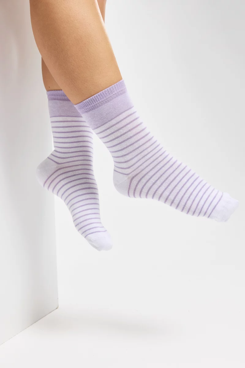 Chaussettes rayées - coton | Blanc/Delfinium